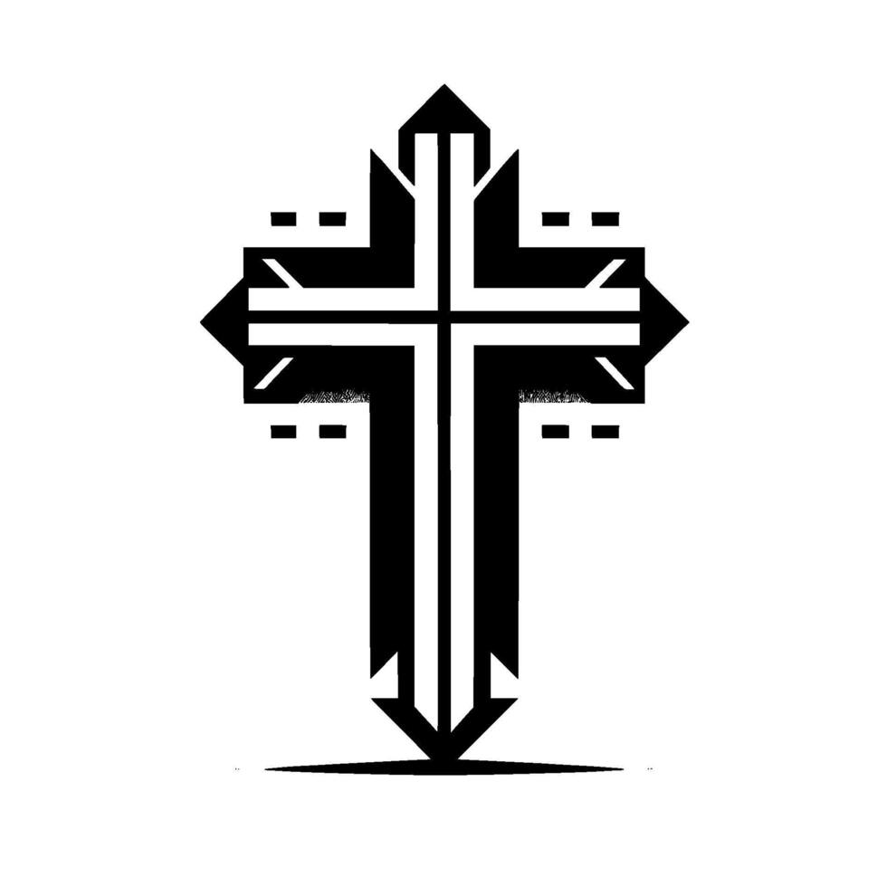 Geometric Art Deco Christian Cross with Black and White , Symbolic and Modern Interpretation. vector
