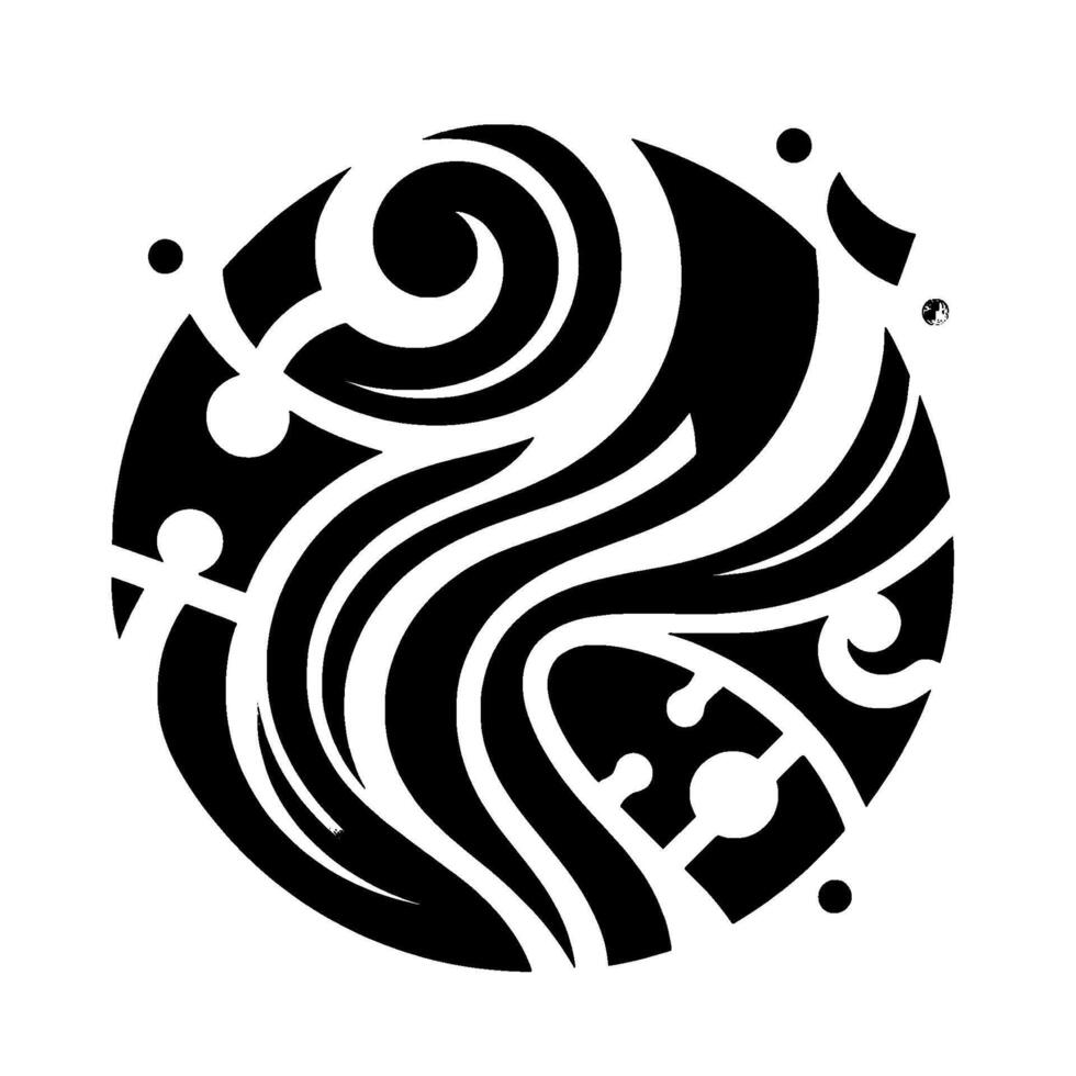 Monochrome TribalInspired Circular with Swirling Elements, Gradients, and Geometric Accents, Emphasizing Fluidity. vector