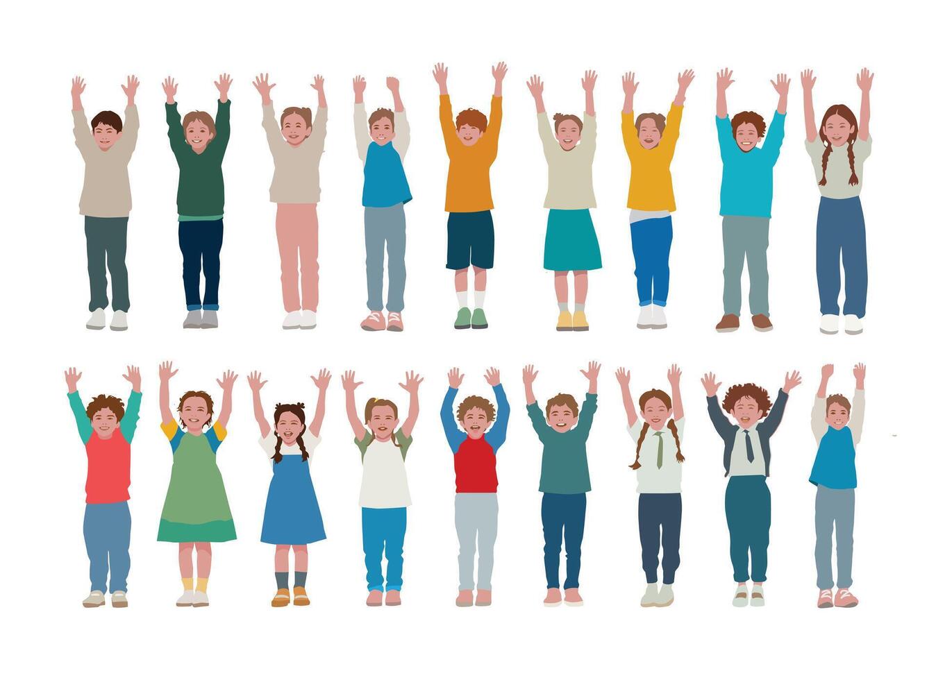 Children with arms raised colorful illustration the concept of happiness. Flat design isolated on a white background. vector