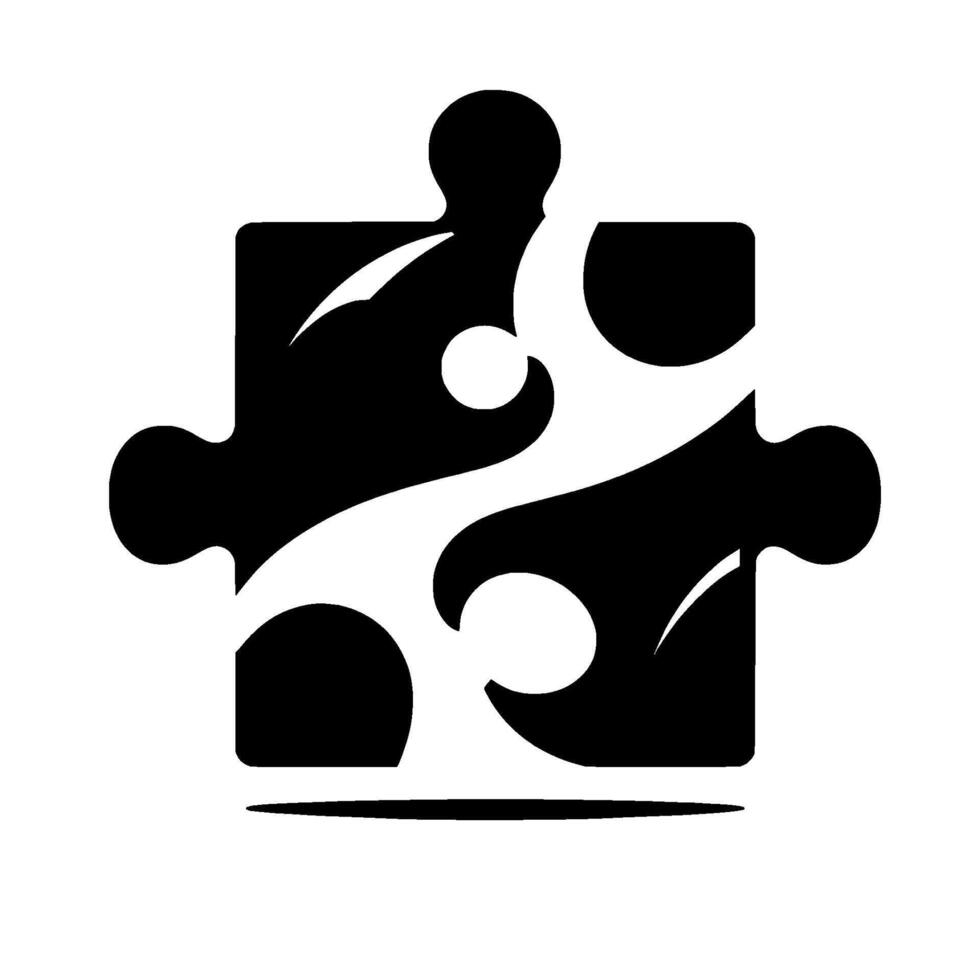 Abstract black and white puzzle piece featuring yin yang swirl pattern, symbolizing balance and unity against a minimalist background. vector