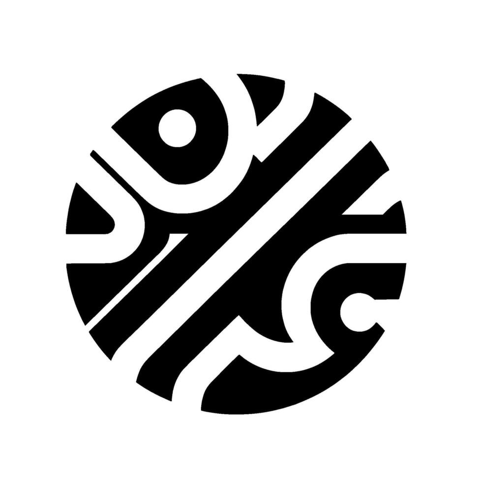 Abstract Black and White Circular with Interlocking Geometric Shapes and Rounded Forms on a White Background. vector