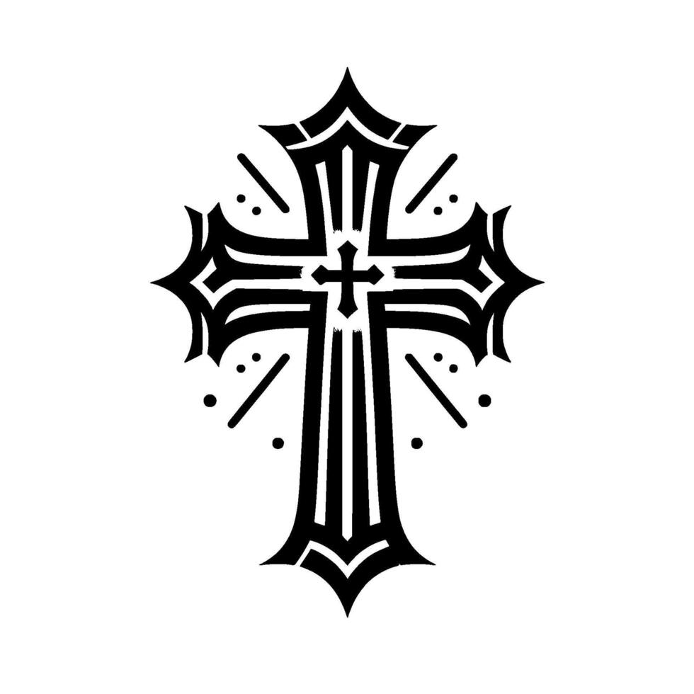 Detailed Black and White of an Ornate Gothic Cross with Detailed Elements on a Plain White Background. vector