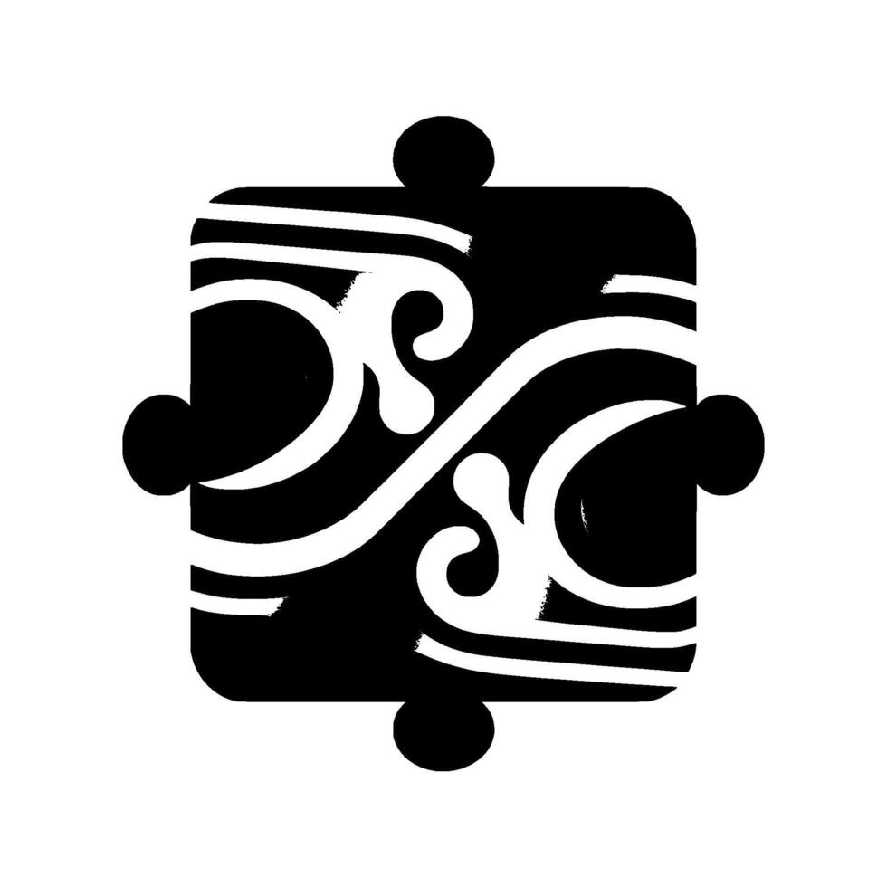 Abstract black and white puzzle piece with swirling, symmetrical , four rounded corners, and a gradient. vector
