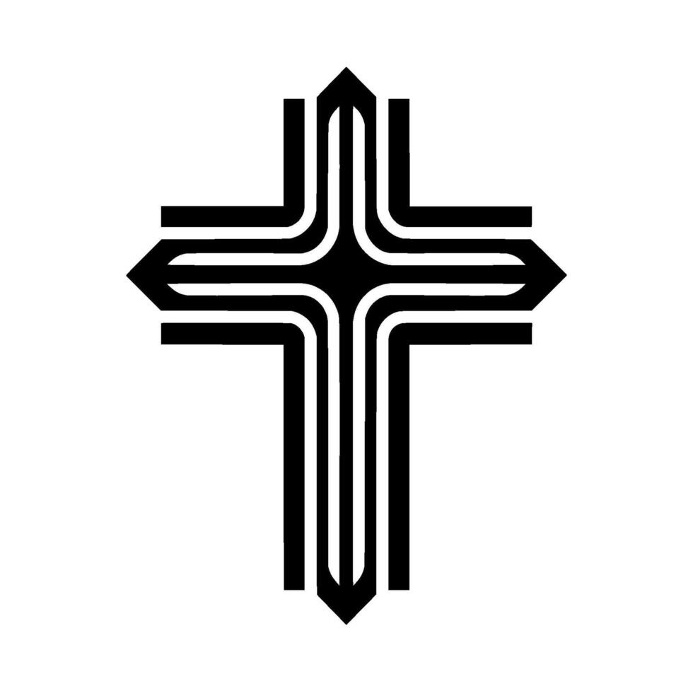 Minimalist Black and White Cross with Geometric Lines, a Representation of Faith and Spirituality on a White Background. vector