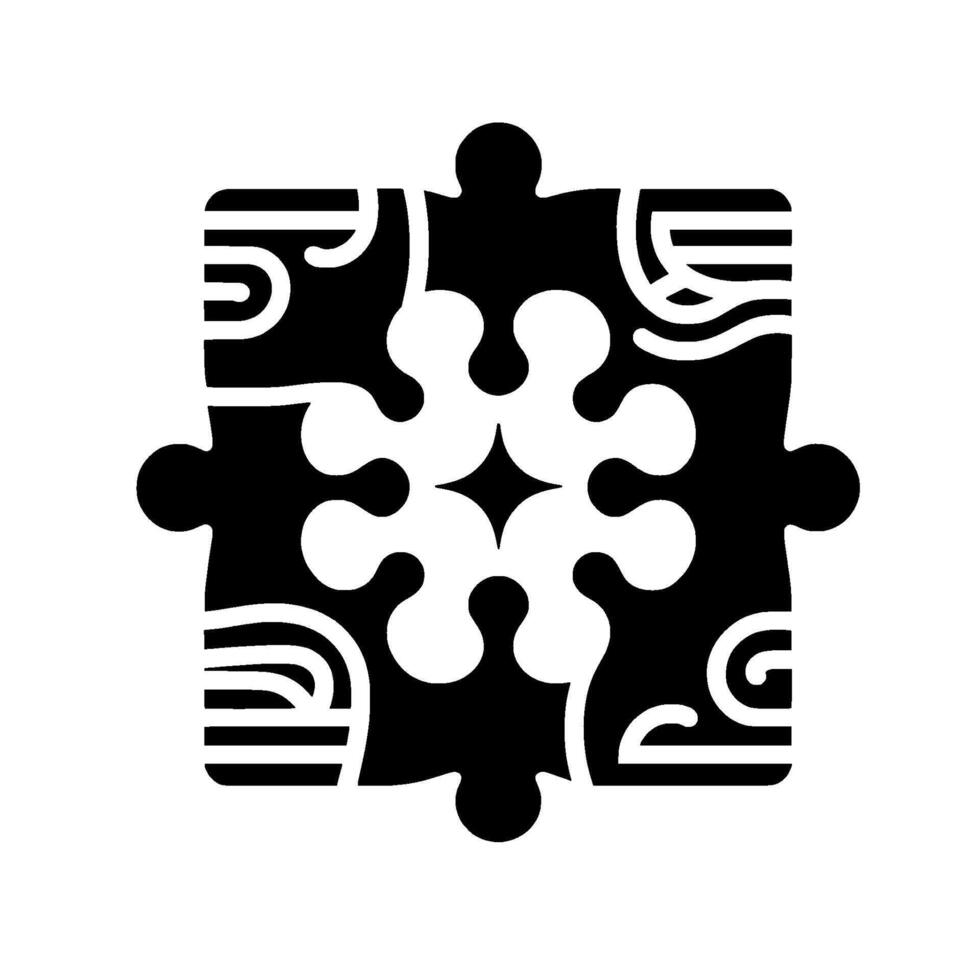 Stylized, Monochrome Puzzle Interlocking FourPiece Illustration Featuring Geometric Patterns, Clean Lines, and a Simple, Abstract Concept vector