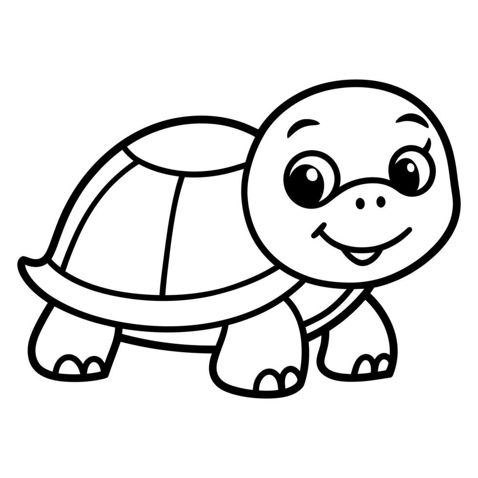 Cute cartoon turtle coloring page line art vector