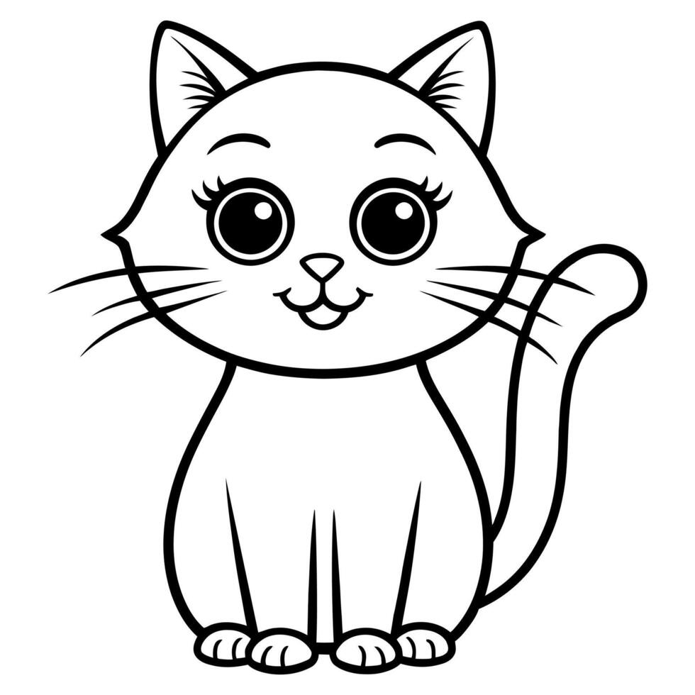 Adorable cartoon cat coloring page for kids vector