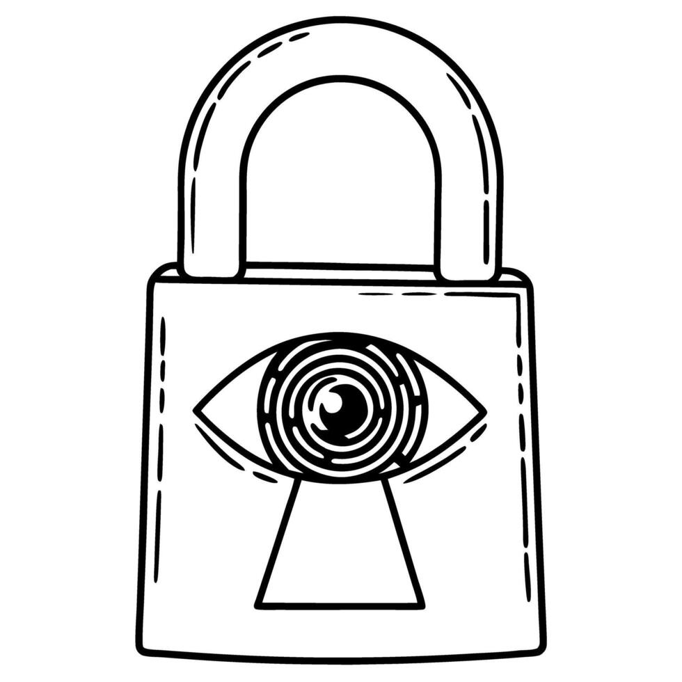 illustrated padlock with eye keyhole surveillance, security concept, protection and privacy vector