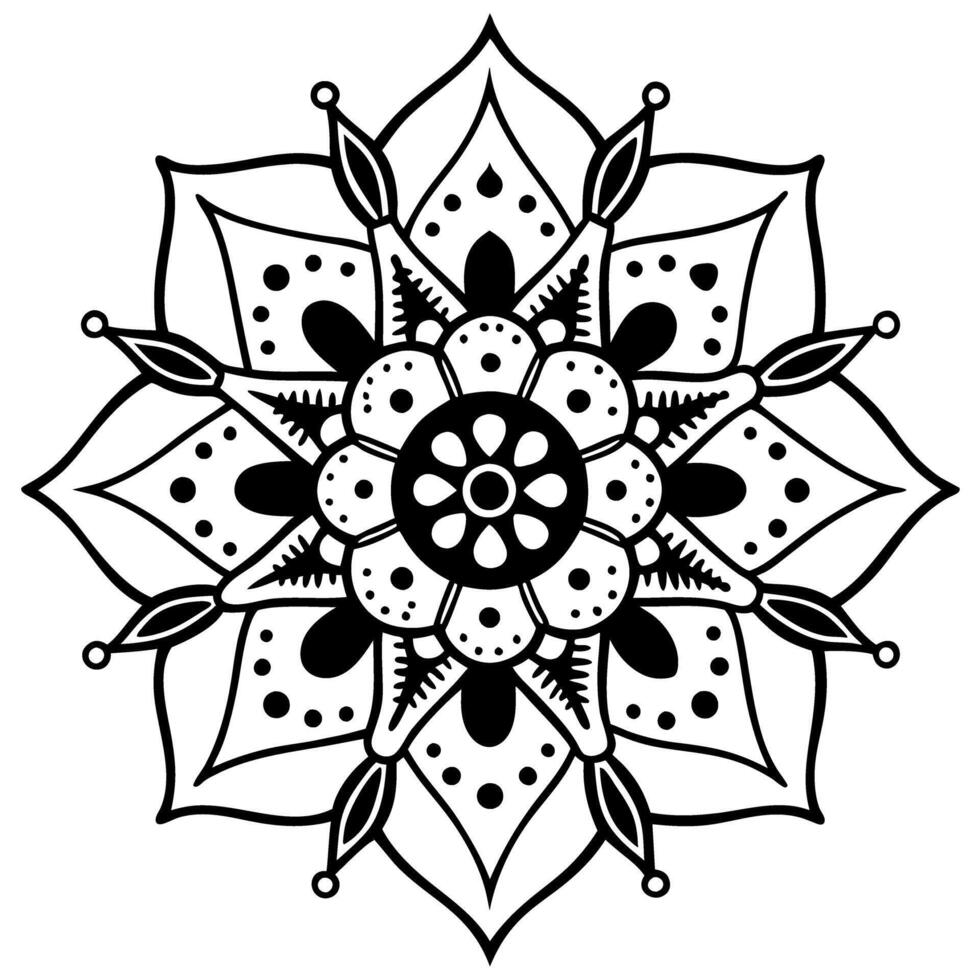 Intricate black and white mandala design with floral and geometric patterns vector