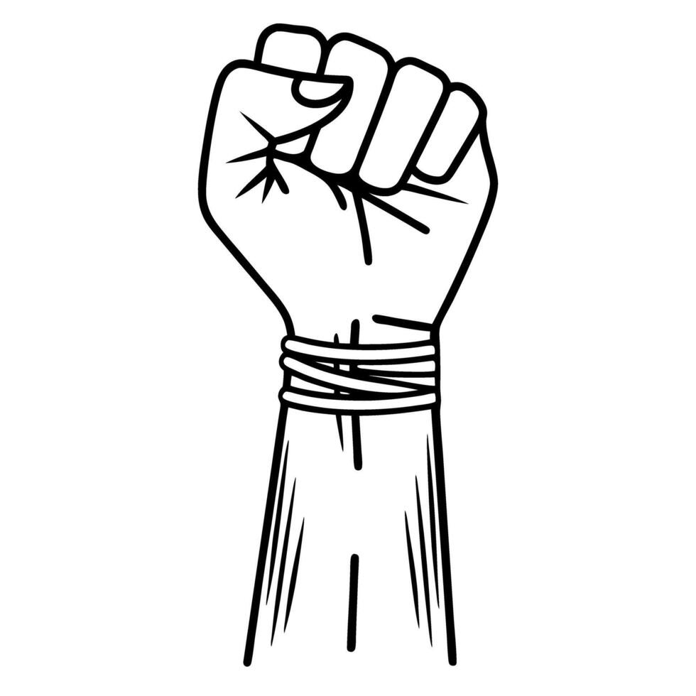 Raised fist in line art symbolizing solidarity and resistance vector