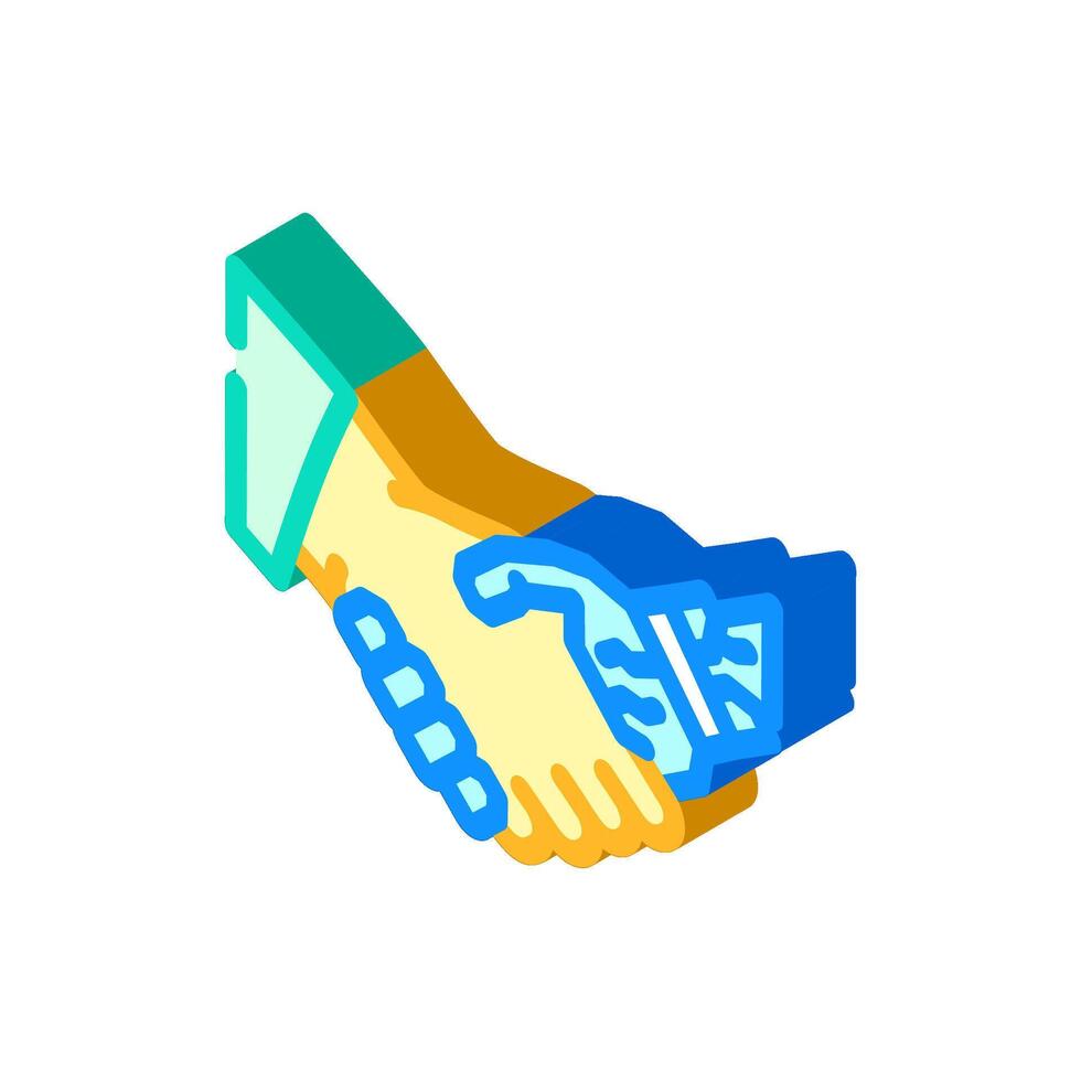 human and robot handshake ai integration isometric icon illustration vector