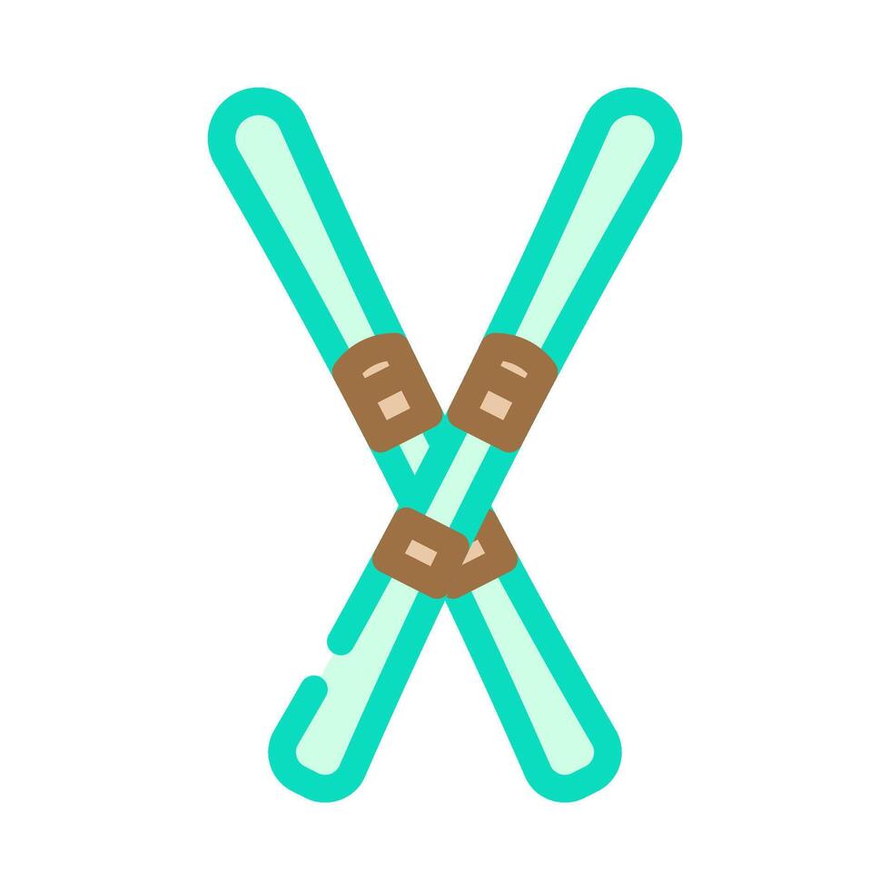 pair skis crossed mountain winter color icon illustration vector