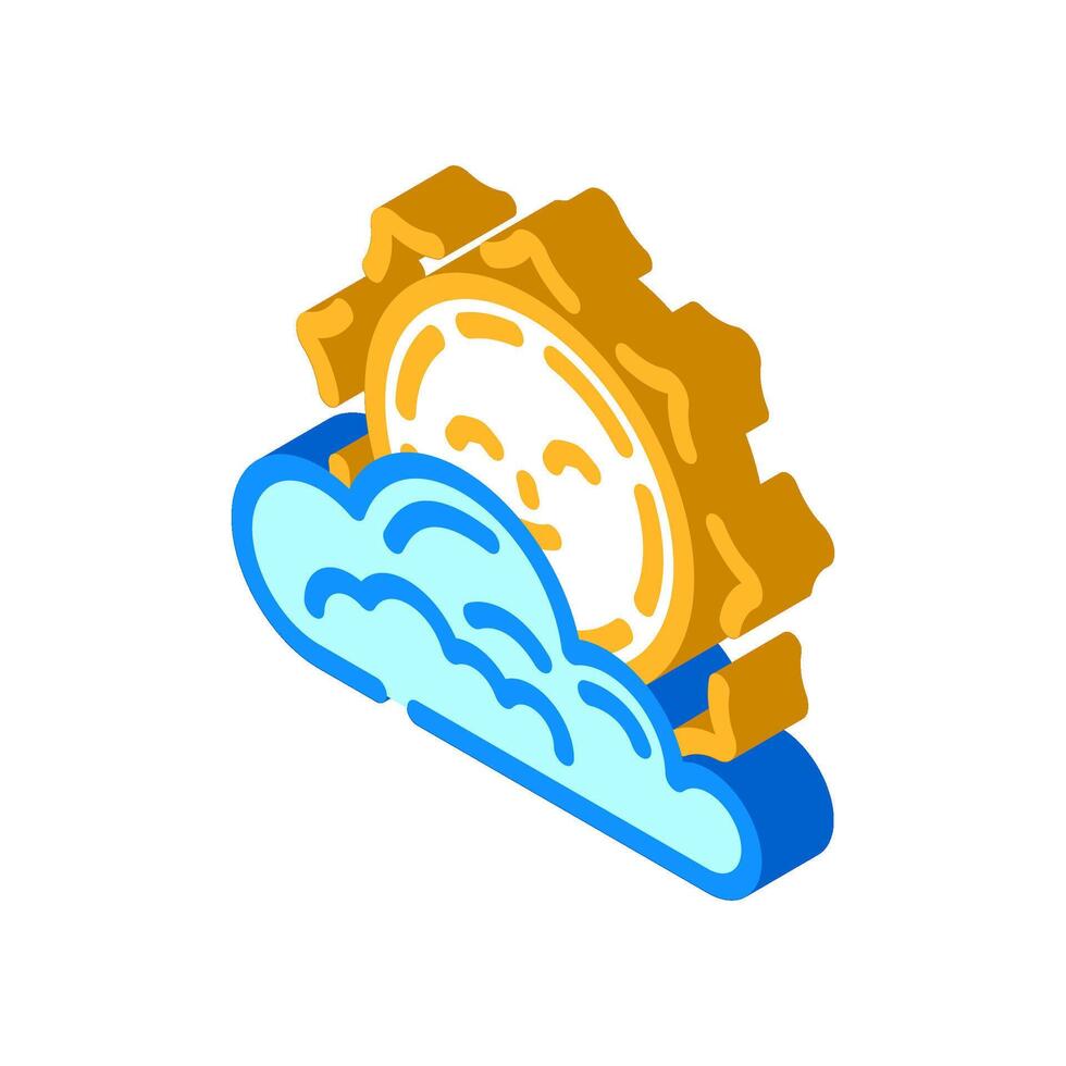 cloud cute sun character isometric icon illustration vector