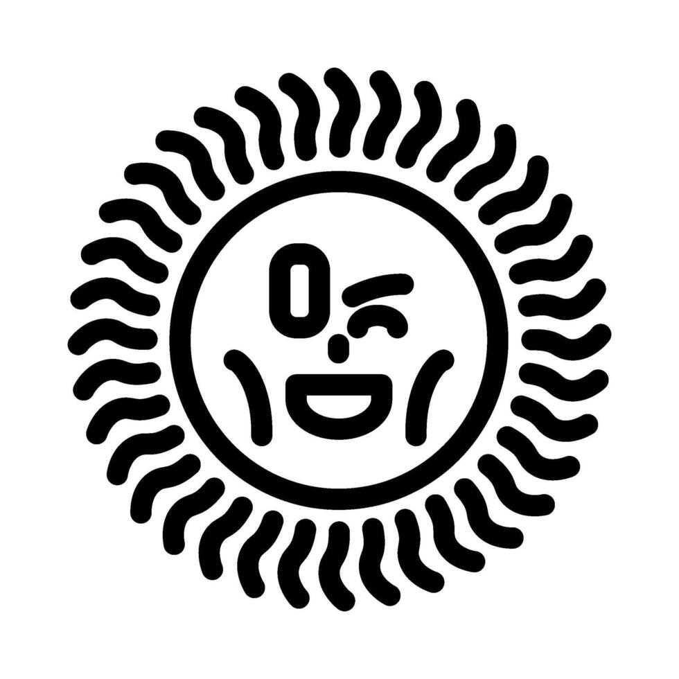 winking cute sun character line icon illustration vector