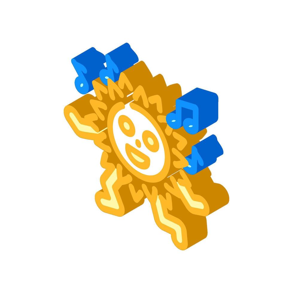 dancing cute sun character isometric icon illustration vector