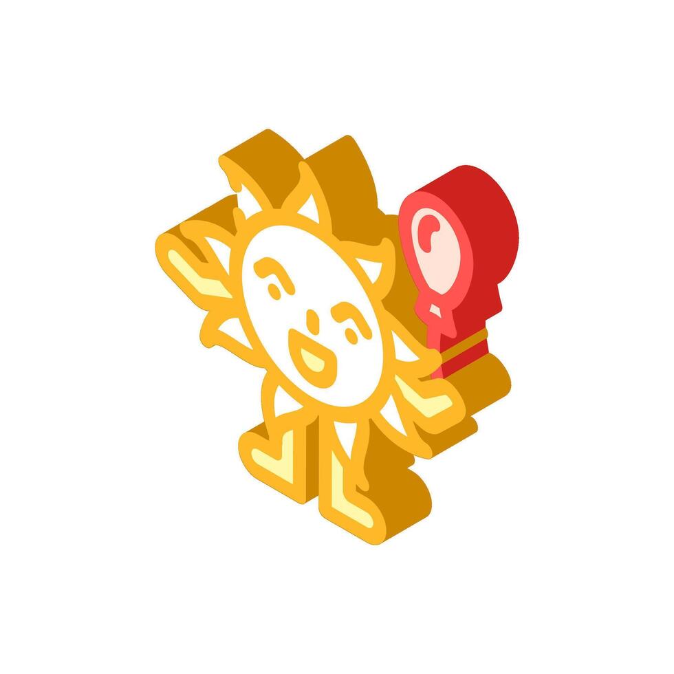 shy cute sun character isometric icon illustration vector