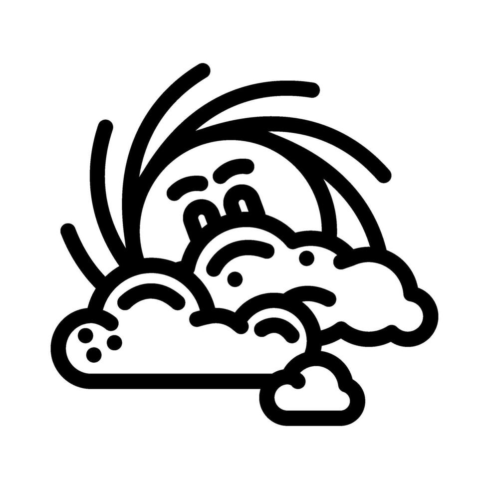 peeking through clouds sun character line icon illustration vector
