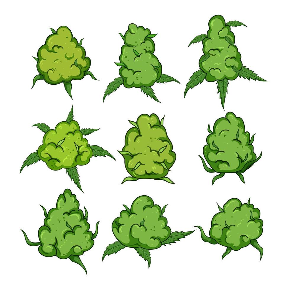 weed bud set cartoon illustration vector