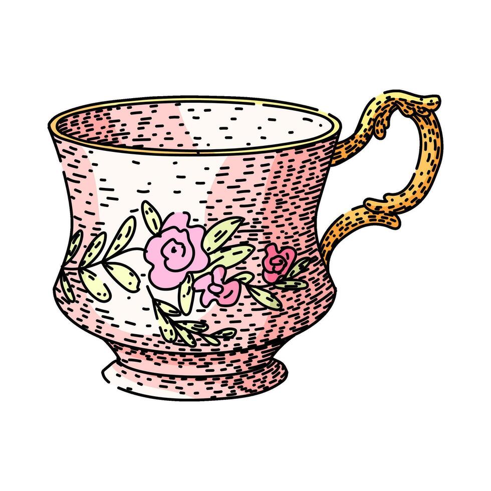 mug porcelain cup sketch hand drawn vintage vector