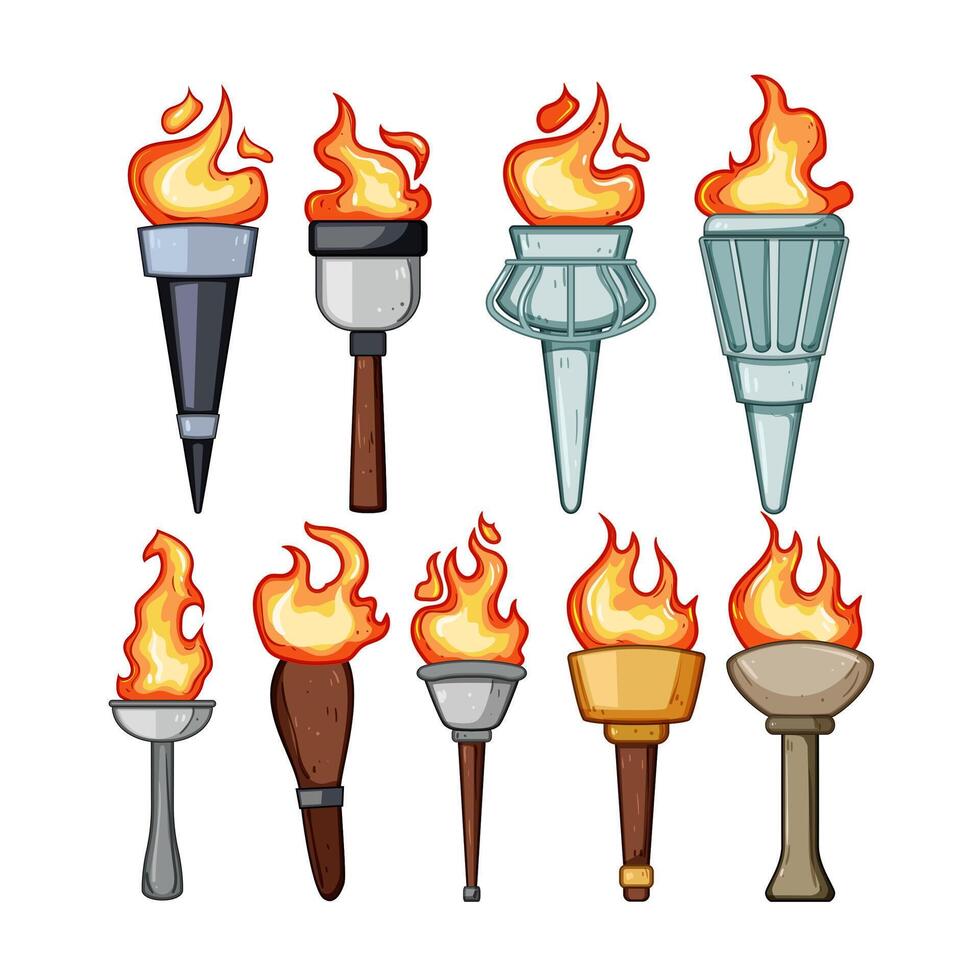 torch fire set cartoon illustration vector