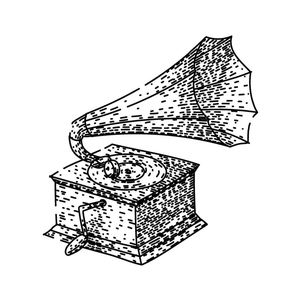 record gramophone hand drawn vector