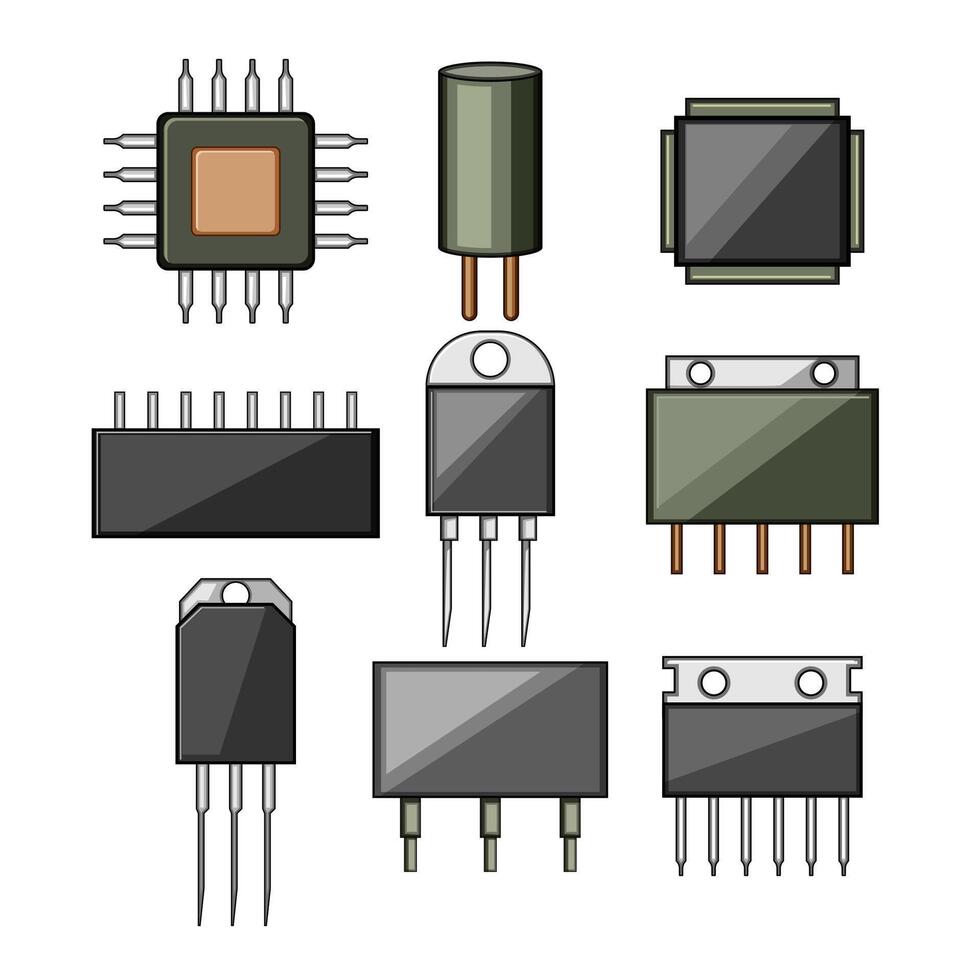 microchip set cartoon illustration vintage vector