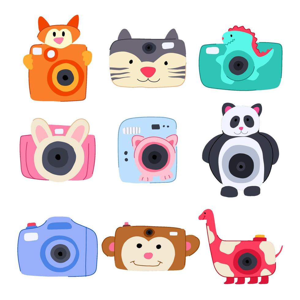 camera toy set cartoon illustration vector