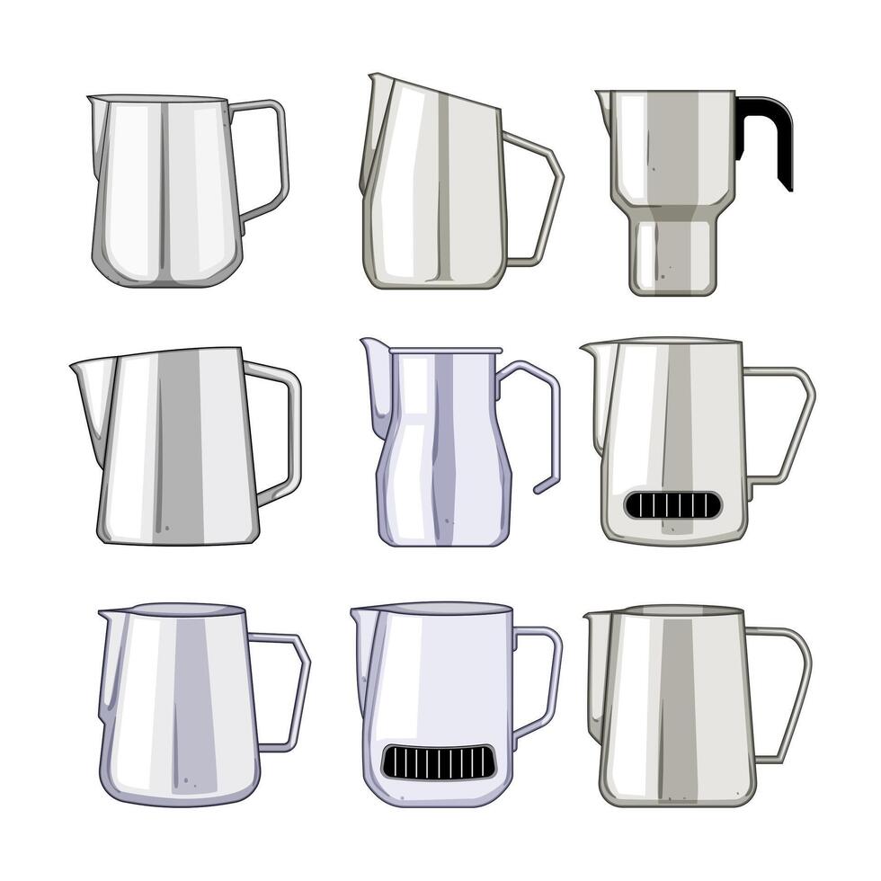 milk frothing pitcher set cartoon illustration vector