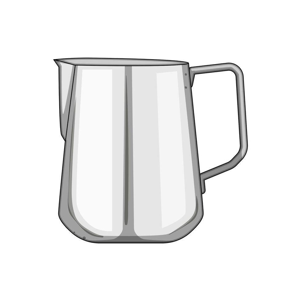 steaming milk frothing pitcher cartoon illustration vector