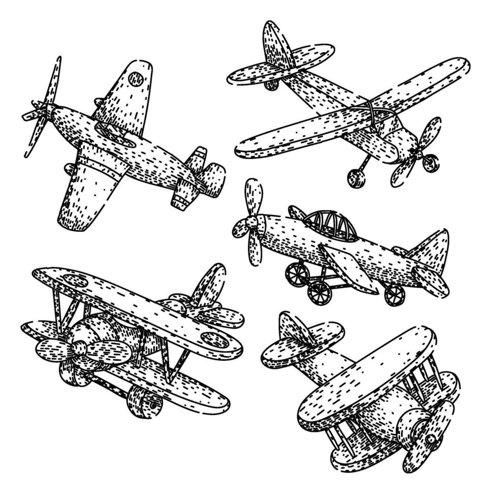 model airplane set sketch hand vector