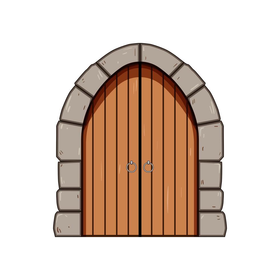 woodwork ancient medieval door cartoon illustration vector