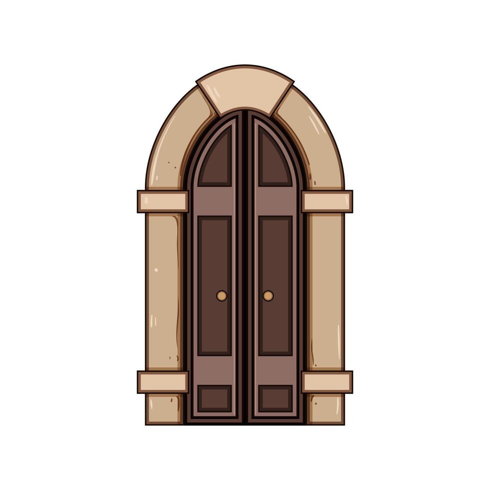 romanesque ancient medieval door cartoon illustration vector