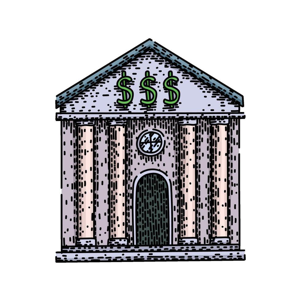 architecture bank building sketch vintage hand drawn vector