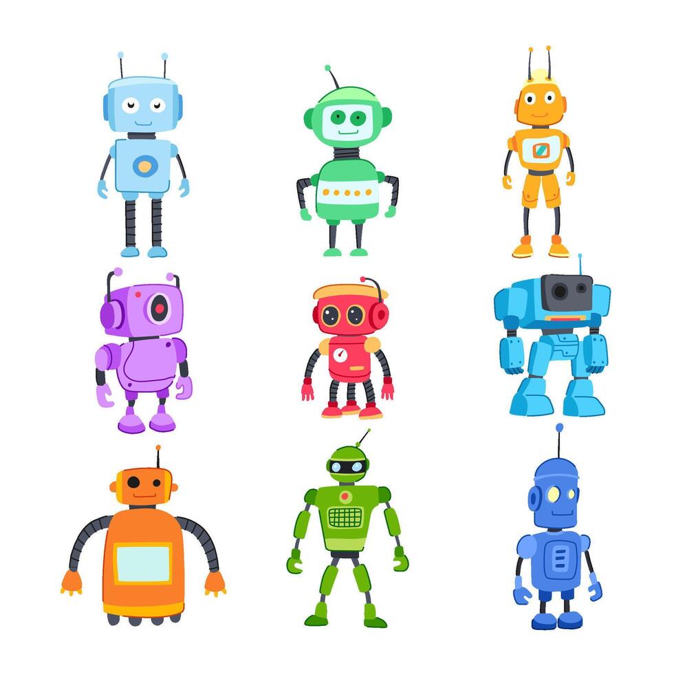 robot toy set cartoon illustration vector