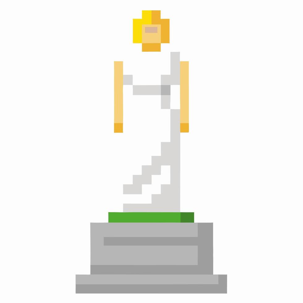 Pixel Art Golden Statue Retro Style Illustration with Vibrant Colors vector