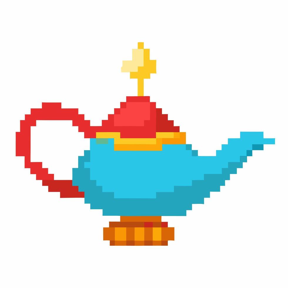 Retro Pixel Art Magic Lamp Illustration for Nostalgic Vintage Game Design vector