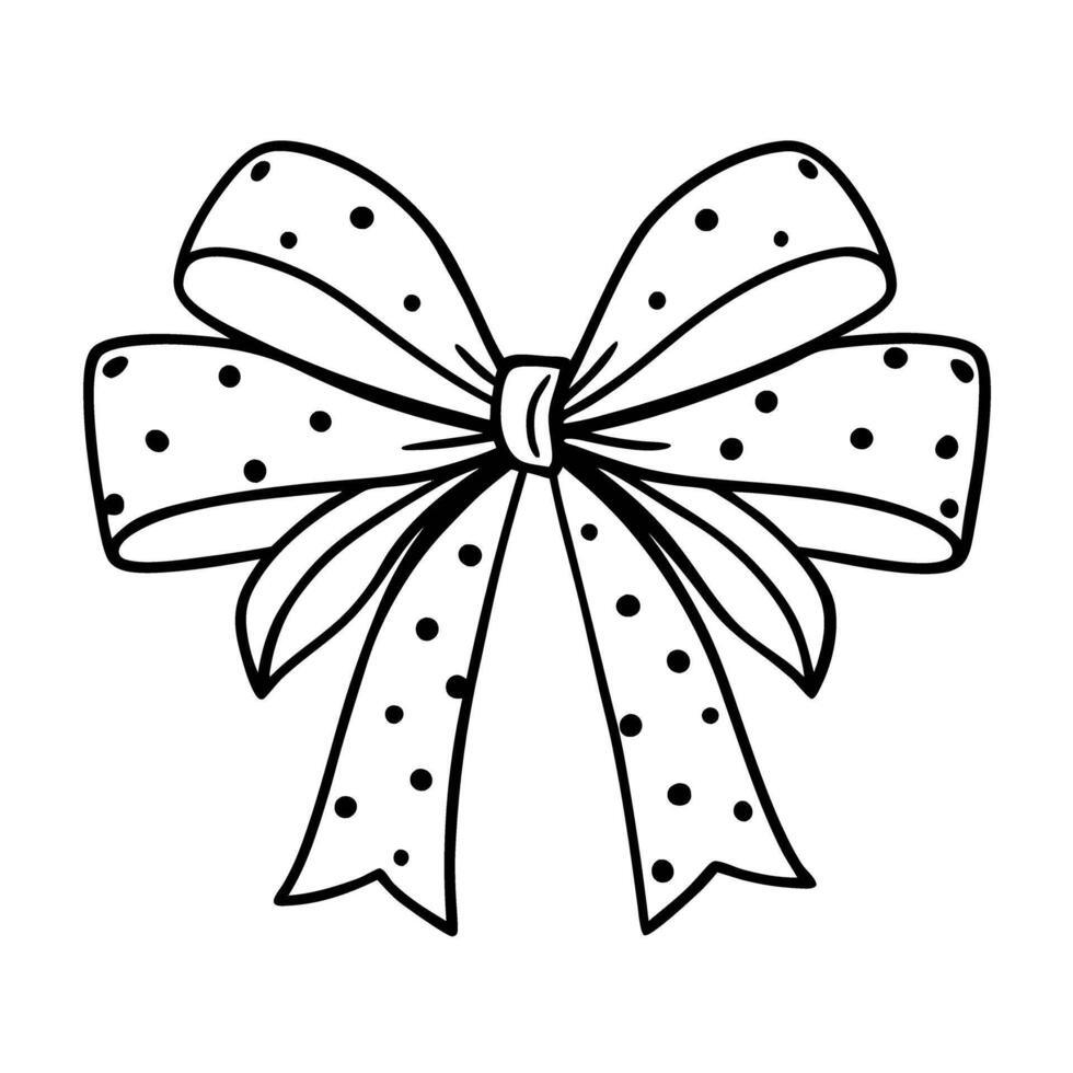 Polka dot bow illustration, curved long ribbon in black and white, stylish decor vector