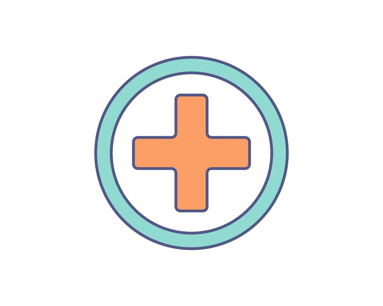 A vibrant, minimalist icon featuring a plus sign encircled by a teal ring. Perfect for healthcare, apps, websites, or any project needing a clean, modern medical symbol. vector