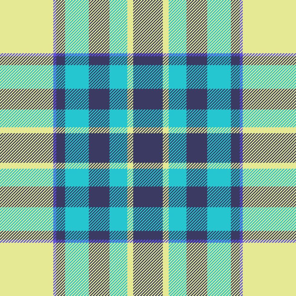 Vibrant teal and pastel yellow plaid pattern. Perfect for textile design, fashion, or website backgrounds. This cheerful, geometric design evokes feelings of warmth and optimism. vector