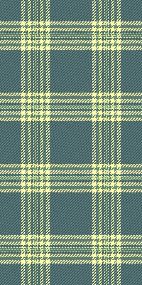 Place plaid tartan fabric, stylish textile pattern . Repetitive check seamless texture background in pastel and cyan colors. vector