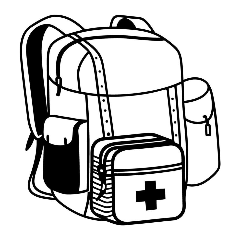 medical emergency backpack, first aid kit icon essential supplies, healthcare and safety gear vector
