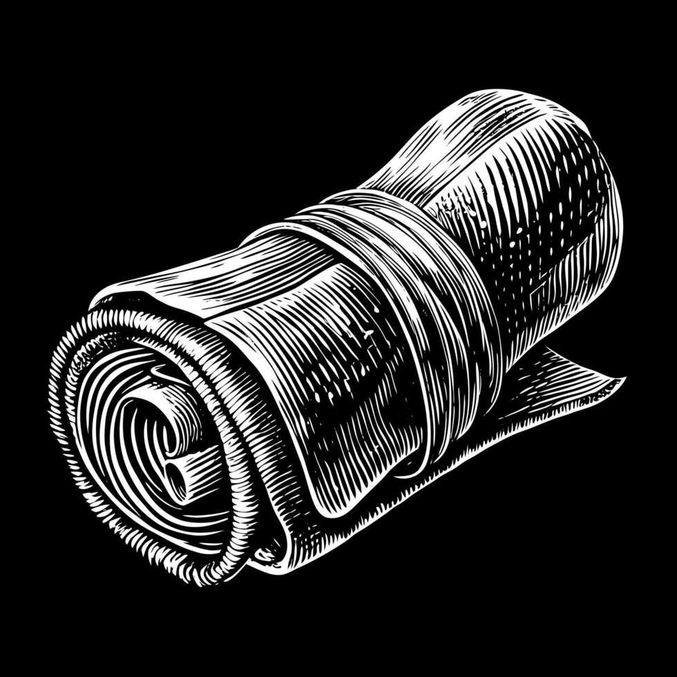 Vintage Hand Drawn Rolled Scroll Illustration on Black Background vector