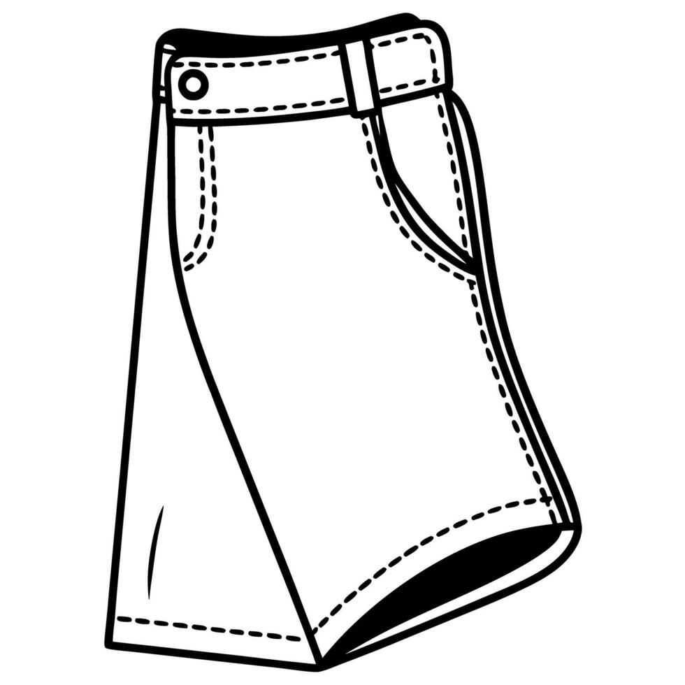 stylized skirt illustration, fashion design outline apparel pattern concept, minimalist black and white vector