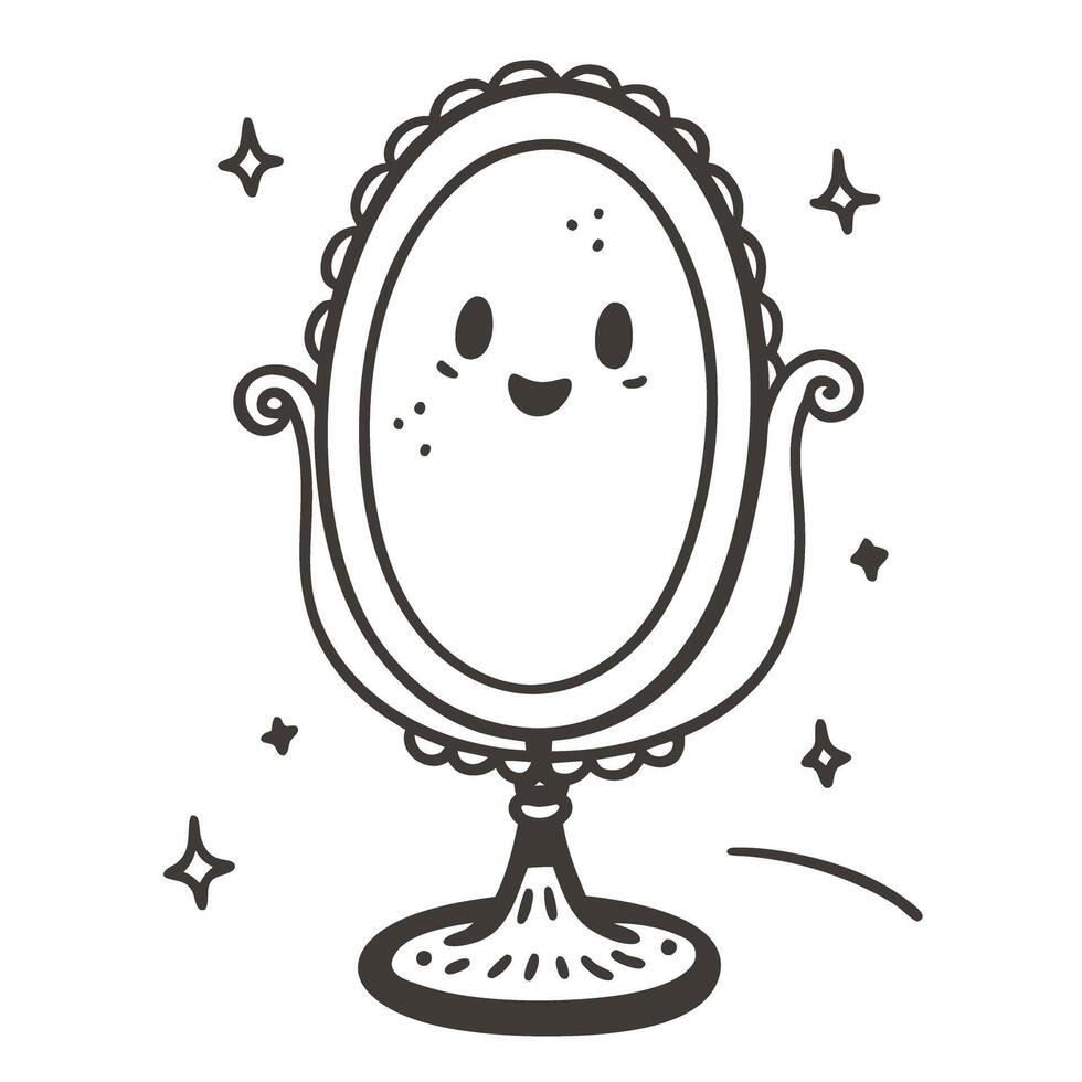 Happy smiley face mirror illustration with stars cute reflective character, decorative elements vector