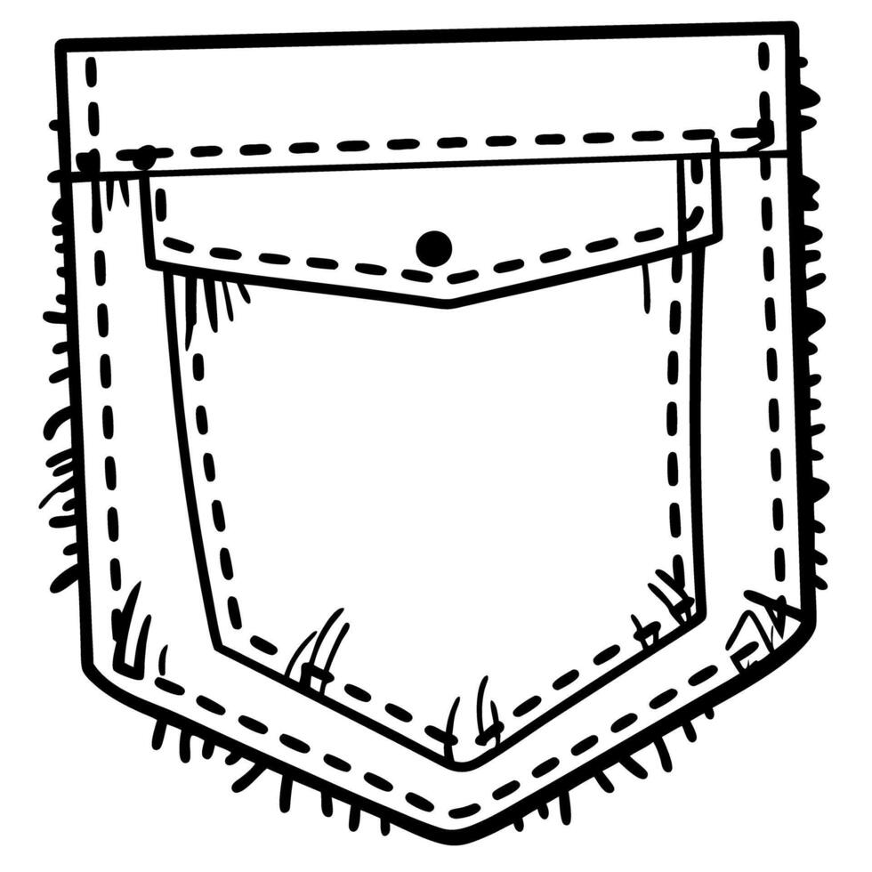 Line art illustration of a frayed denim pocket simple black and white design vector