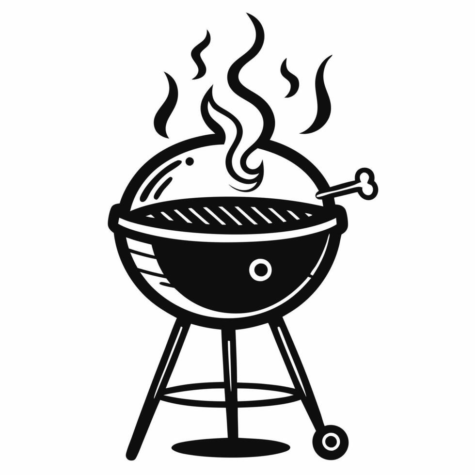 Retro Grill Illustration Hot BBQ Cooker with Smoke for Outdoor Cooking Designs vector