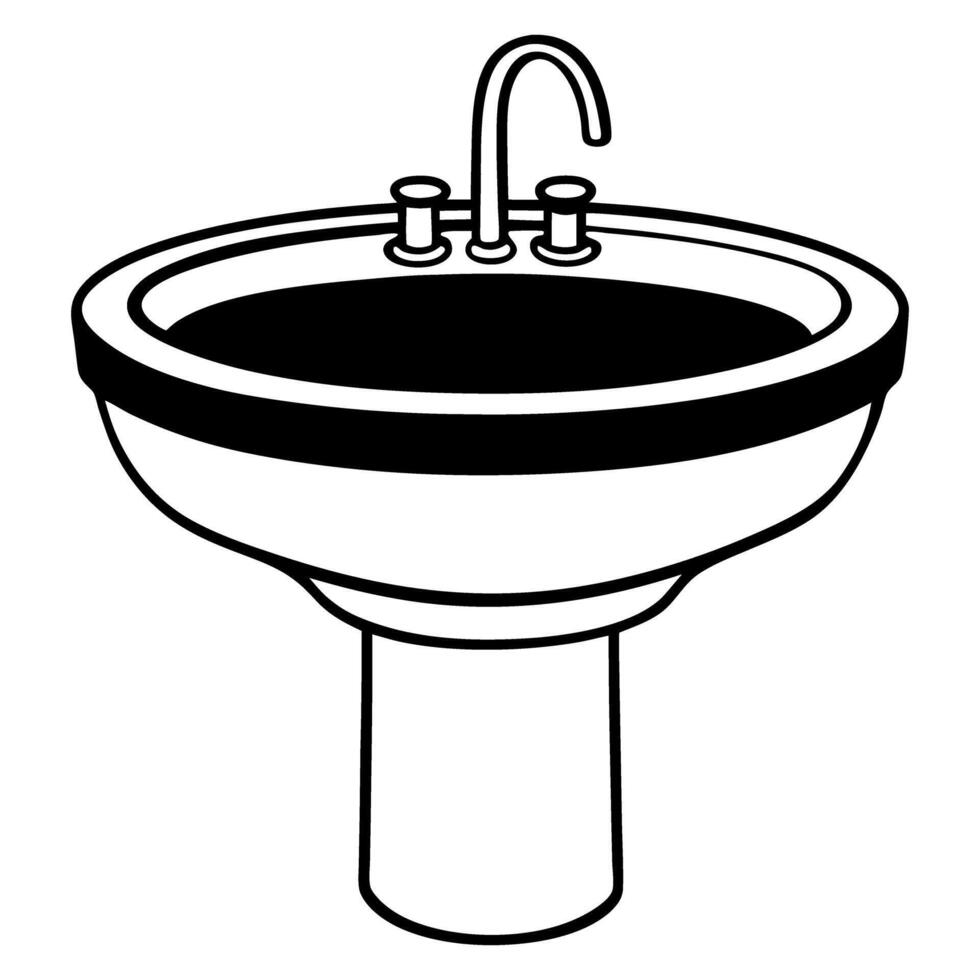 black and white illustration of a bathroom sink with faucet and pedestal design vector