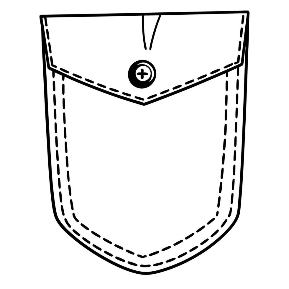 Illustrated shirt pocket design with flap and button detail, simplistic line art vector