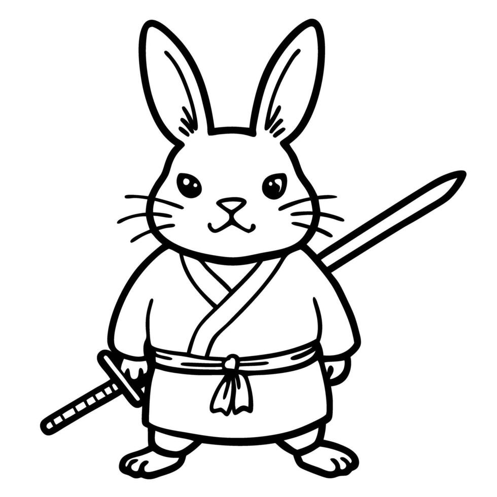 Samurai rabbit warrior bunny with katana sword for fun art vector