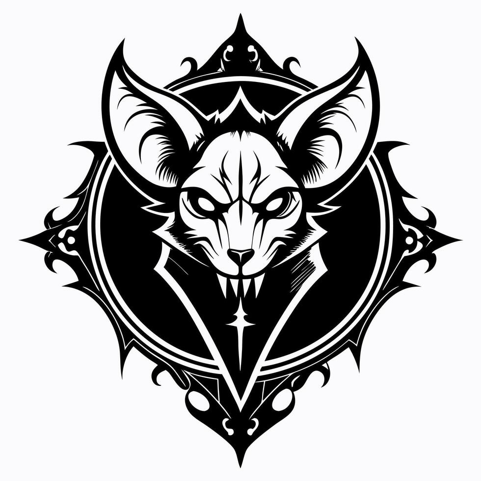 vampiro murciélago gótico emblema intrincado negro y blanco diseño vector